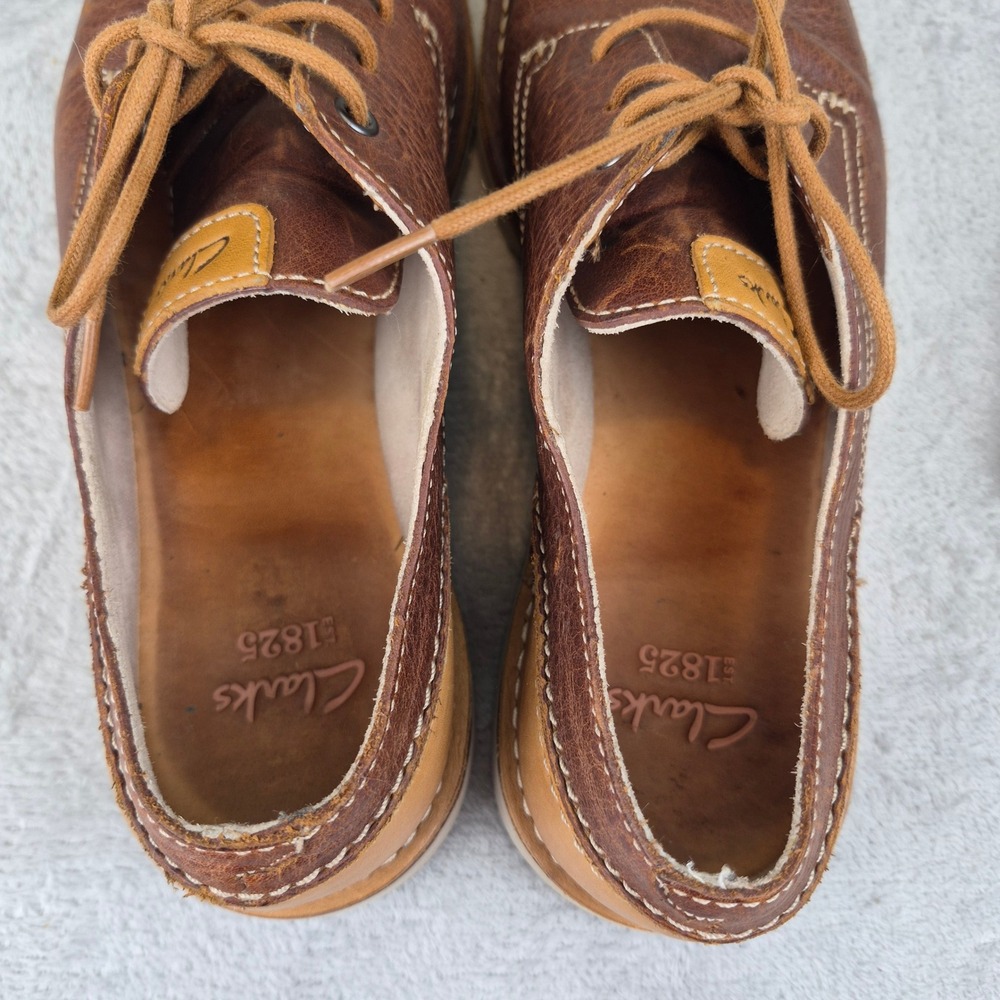 Clarks Hinton Fly Oxford Brown Leather Derby Casual DressShoes Men 11.5 Contrast - Picture 7 of 9